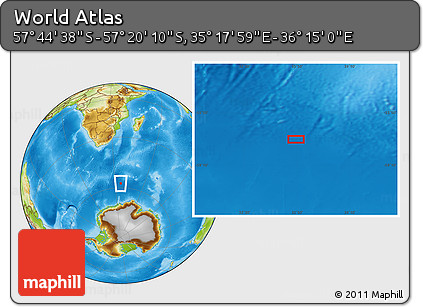 Physical Location Map of the Area around 57° 32' 24" S, 35° 46' 29" E