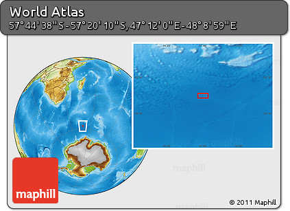 Physical Location Map of the Area around 57° 32' 24" S, 47° 40' 29" E