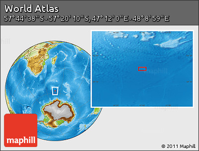 Physical Location Map of the Area around 57° 32' 24" S, 47° 40' 29" E