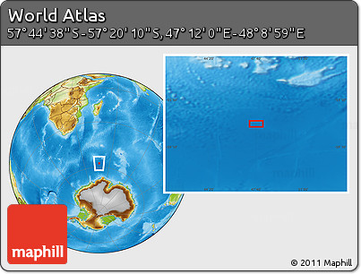 Physical Location Map of the Area around 57° 32' 24" S, 47° 40' 29" E