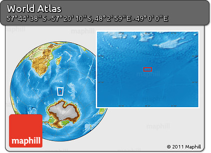 Physical Location Map of the Area around 57° 32' 24" S, 48° 31' 29" E