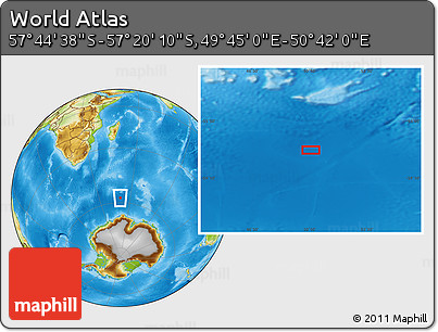 Physical Location Map of the Area around 57° 32' 24" S, 50° 13' 30" E