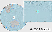 Gray Location Map of the area around 57° 32' 24" S, 51° 4' 30" E, hill shading