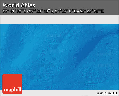 Physical 3D Map of the Area around 57° 32' 24" S, 51° 55' 29" E