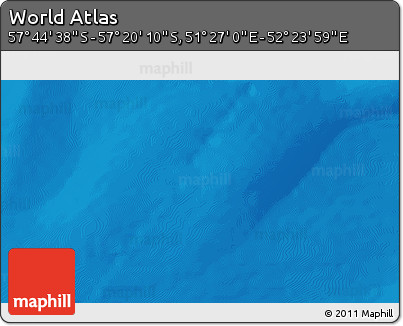 Physical 3D Map of the Area around 57° 32' 24" S, 51° 55' 29" E