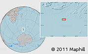 Gray Location Map of the area around 57° 32' 24" S, 52° 46' 29" E, hill shading