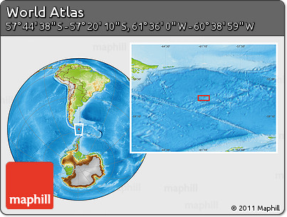 Physical Location Map of the Area around 57° 32' 24" S, 61° 7' 30" W
