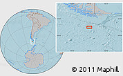 Gray Location Map of the area around 57° 32' 24" S, 69° 37' 30" W, hill shading