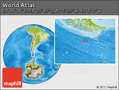 Physical Location Map of the Area around 57° 32' 24" S, 69° 37' 30" W