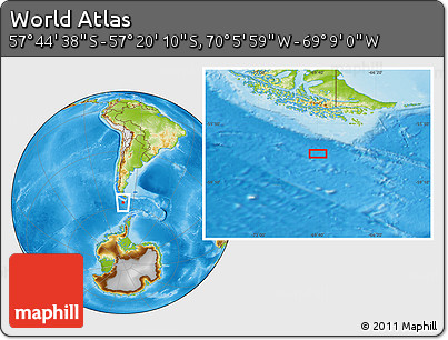 Physical Location Map of the Area around 57° 32' 24" S, 69° 37' 30" W