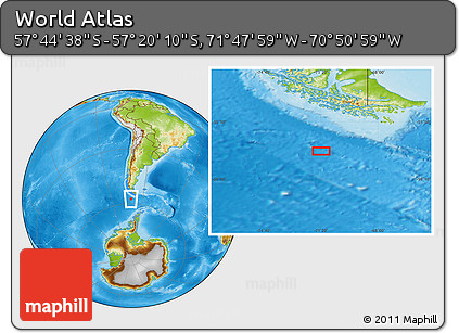 Physical Location Map of the Area around 57° 32' 24" S, 71° 19' 29" W