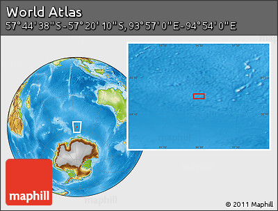 Physical Location Map of the Area around 57° 32' 24" S, 94° 25' 30" E