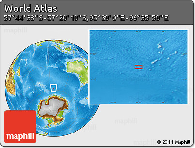 Physical Location Map of the Area around 57° 32' 24" S, 96° 7' 30" E