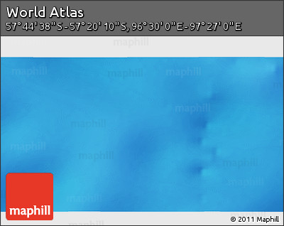 Physical 3D Map of the Area around 57° 32' 24" S, 96° 58' 29" E