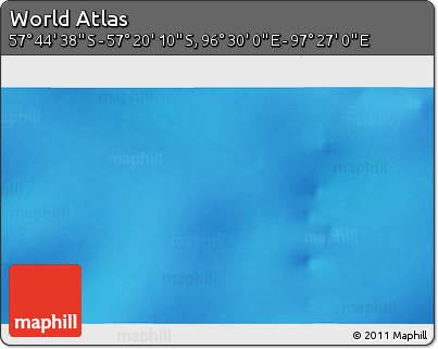 Physical 3D Map of the Area around 57° 32' 24" S, 96° 58' 29" E