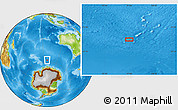 Physical Location Map of the area around 57° 32' 24" S, 96° 58' 29" E