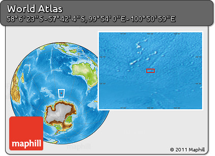 Physical Location Map of the Area around 57° 54' 14" S, 100° 22' 30" E