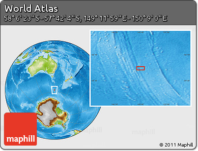 Physical Location Map of the Area around 57° 54' 14" S, 149° 40' 30" E