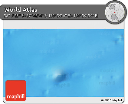 Physical 3D Map of the Area around 57° 54' 14" S, 151° 22' 30" E