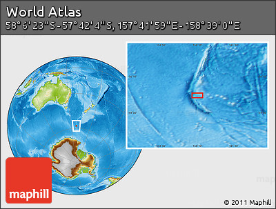 Physical Location Map of the Area around 57° 54' 14" S, 158° 10' 30" E