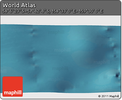 Satellite 3D Map of the Area around 57° 54' 14" S, 159° 1' 30" E