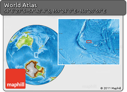 Physical Location Map of the Area around 57° 54' 14" S, 159° 52' 30" E