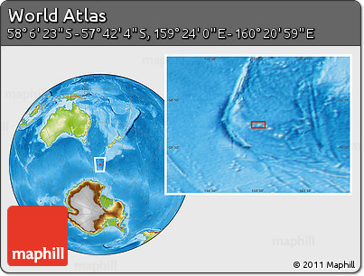 Physical Location Map of the Area around 57° 54' 14" S, 159° 52' 30" E