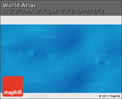 Physical 3D Map of the Area around 57° 54' 14" S, 173° 28' 29" E