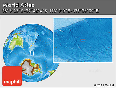 Physical Location Map of the Area around 57° 54' 14" S, 173° 28' 29" E