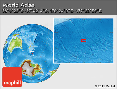 Physical Location Map of the Area around 57° 54' 14" S, 176° 52' 30" E