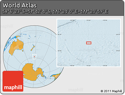 Political Location Map of the Area around 57° 54' 14" S, 176° 52' 30" E