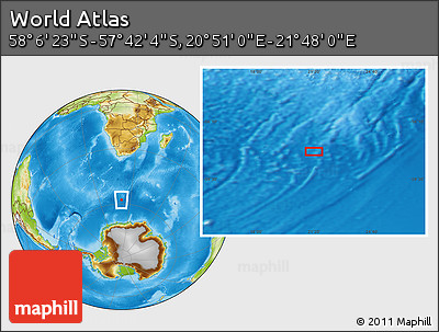 Physical Location Map of the Area around 57° 54' 14" S, 21° 19' 30" E