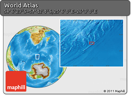 Physical Location Map of the Area around 57° 54' 14" S, 25° 34' 30" E