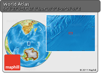 Physical Location Map of the Area around 57° 54' 14" S, 28° 58' 30" E