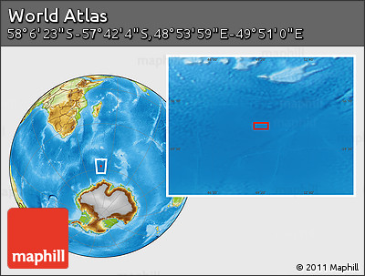 Physical Location Map of the Area around 57° 54' 14" S, 49° 22' 30" E