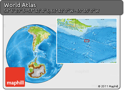 Physical Location Map of the Area around 57° 54' 14" S, 66° 13' 29" W