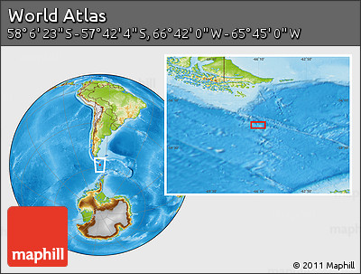 Physical Location Map of the Area around 57° 54' 14" S, 66° 13' 29" W