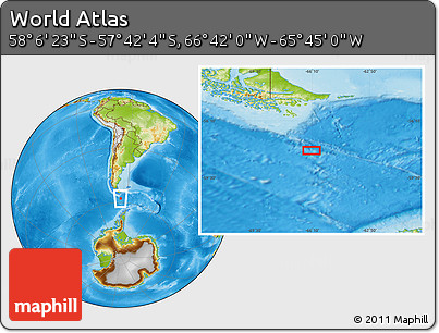 Physical Location Map of the Area around 57° 54' 14" S, 66° 13' 29" W