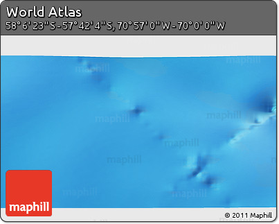 Physical 3D Map of the Area around 57° 54' 14" S, 70° 28' 29" W