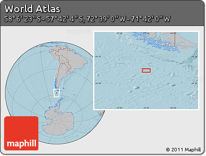 Gray Location Map of the Area around 57° 54' 14" S, 72° 10' 30" W, hill shading