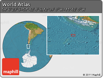 Satellite Location Map of the Area around 57° 54' 14" S, 72° 10' 30" W