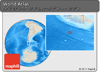 Shaded Relief Location Map of the Area around 57° 54' 14" S, 72° 10' 30" W