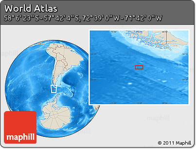 Shaded Relief Location Map of the Area around 57° 54' 14" S, 72° 10' 30" W