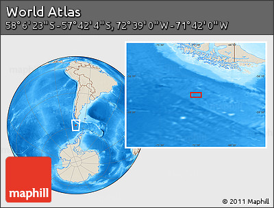 Shaded Relief Location Map of the Area around 57° 54' 14" S, 72° 10' 30" W