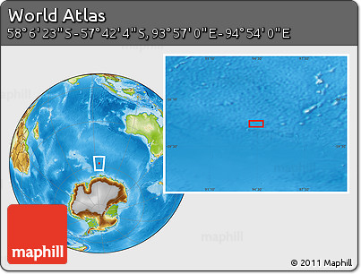 Physical Location Map of the Area around 57° 54' 14" S, 94° 25' 30" E