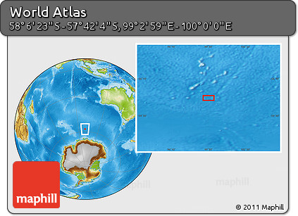 Physical Location Map of the Area around 57° 54' 14" S, 99° 31' 30" E