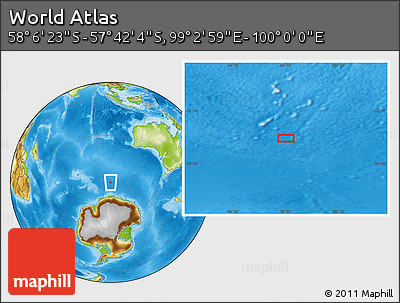 Physical Location Map of the Area around 57° 54' 14" S, 99° 31' 30" E