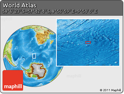 Physical Location Map of the Area around 57° 54' 14" S, 9° 25' 30" E