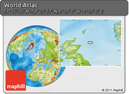Physical Location Map of the Area around 58° 8' 44" N, 0° 4' 30" E