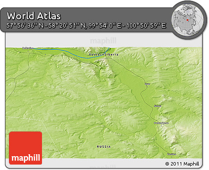 Physical 3D Map of the Area around 58° 8' 44" N, 100° 22' 30" E